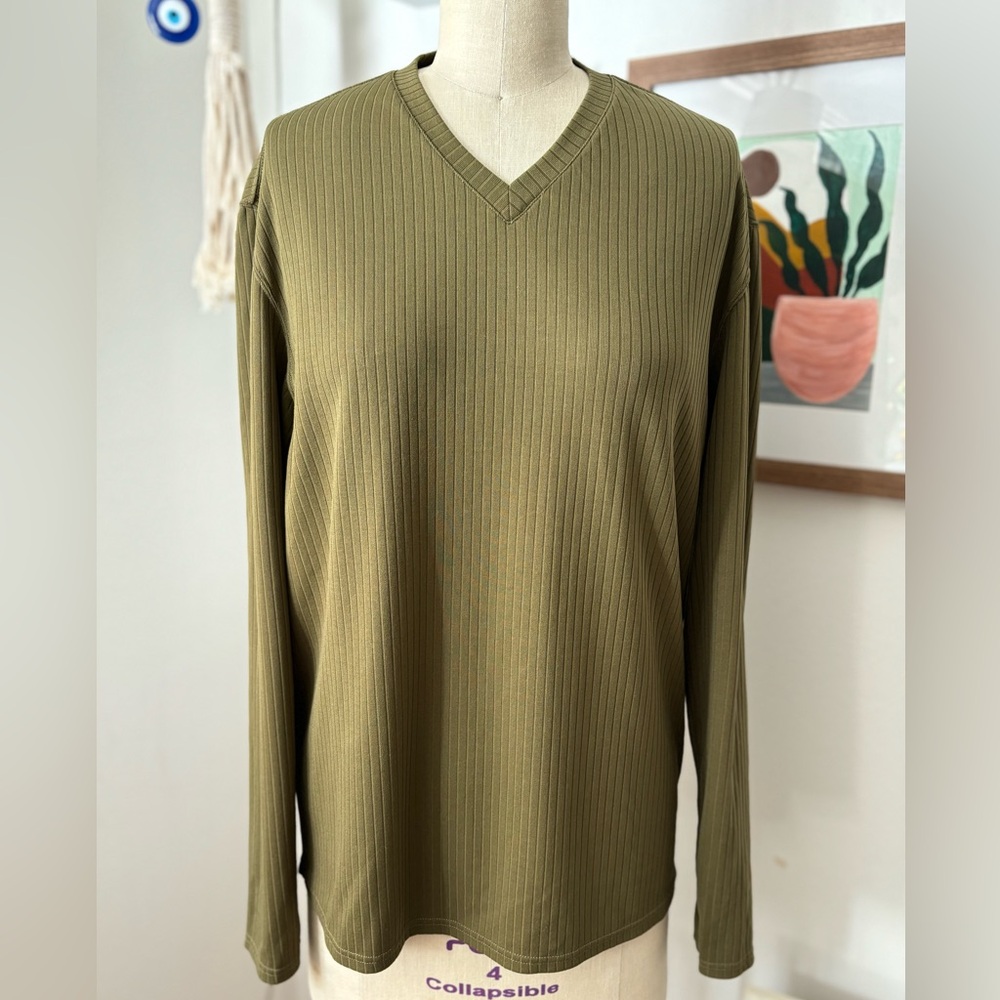 Prada Men's Olive V-Neck Sweater
